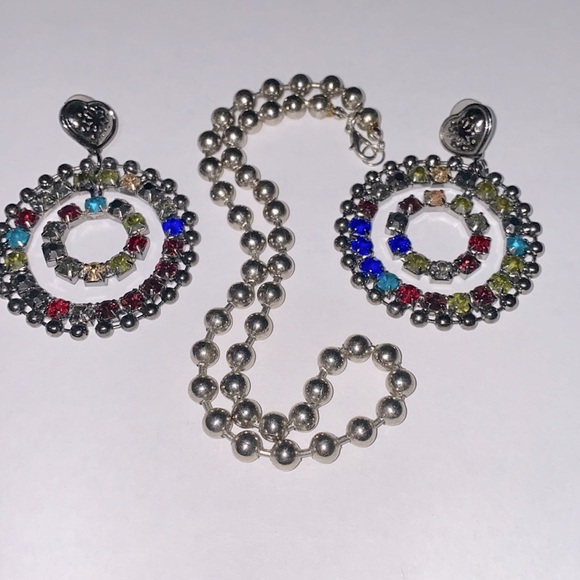 Multicolor Gemstone Hoop Earrings & silver ball chain necklace 17” - Picture 1 of 16